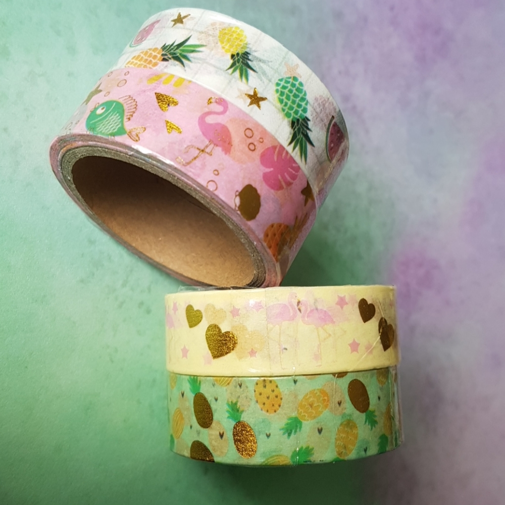 4 pcs Flamingo Pineapple Washi Tape Masking Tape Adhesive Tape (1.5 cm x 5m)